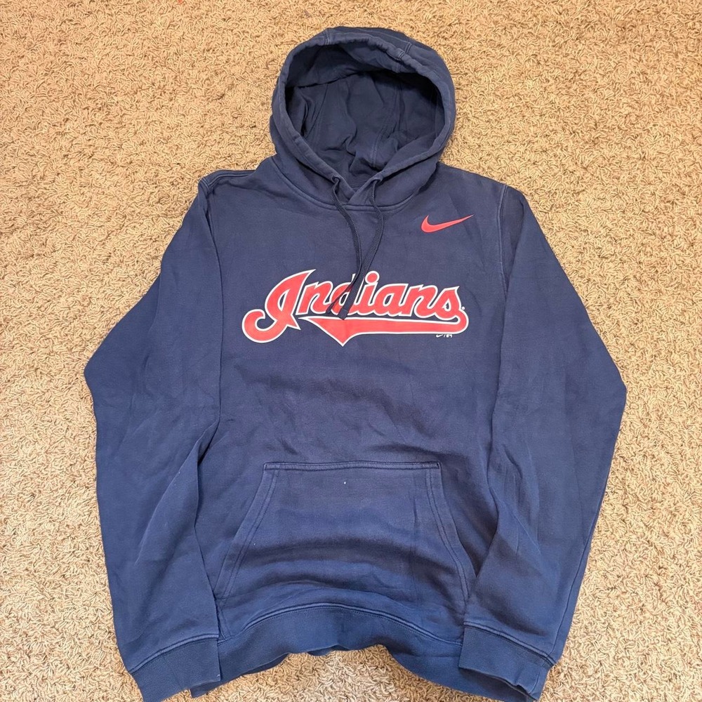 Nike Cleveland Indians MLB Baseball Hoodie Navy Blue Mens Small Sweatshirt